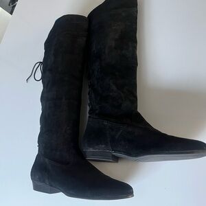 Vintage Black Suede Knee-High Women's Boots